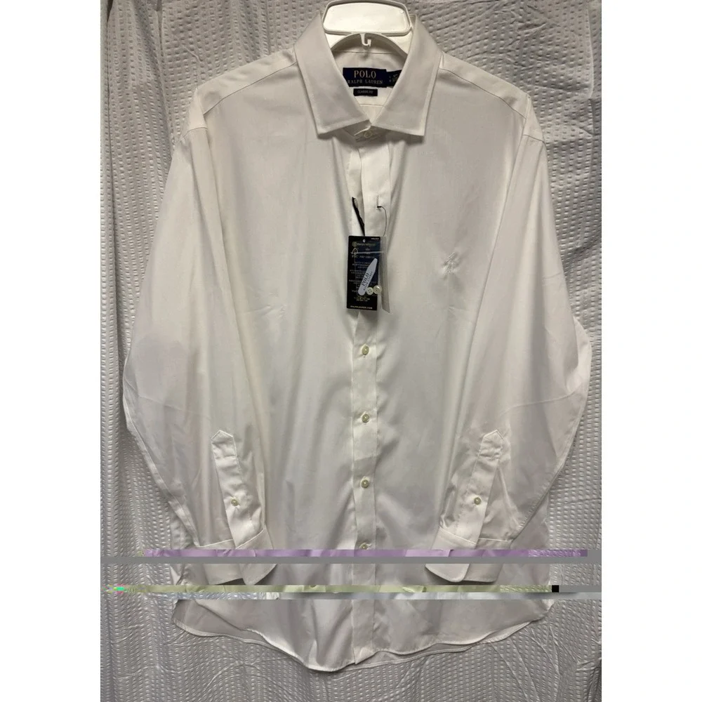Polo Ralph Lauren Mens Classic Fit 16 1/2 32/33 Core Replen ll White Long Sleeve